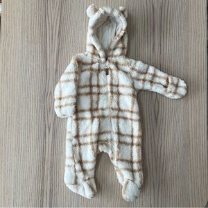 Carter's Cream and Brown Plaid Fleece Footie